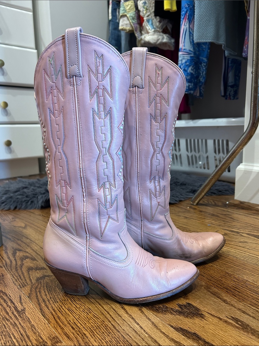 Women's Pastel Pink Western Cowboy Boots Vintage Leather USA